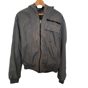 Trader Bay Reversible Coat Gray and gray/black plaid hooded full zip Medium